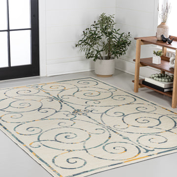 Danae Classic Cottage Filigree Scroll Reversible Machine-Washable Indoor/Outdoor Area Rug - JONATHAN Y